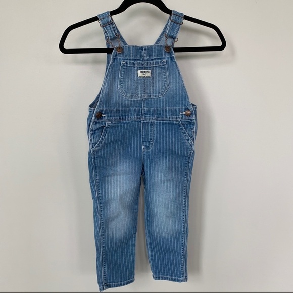 OshKosh B’Gosh Denim Overalls With Pink Green Purple Stripes Size 3T - Picture 1 of 8